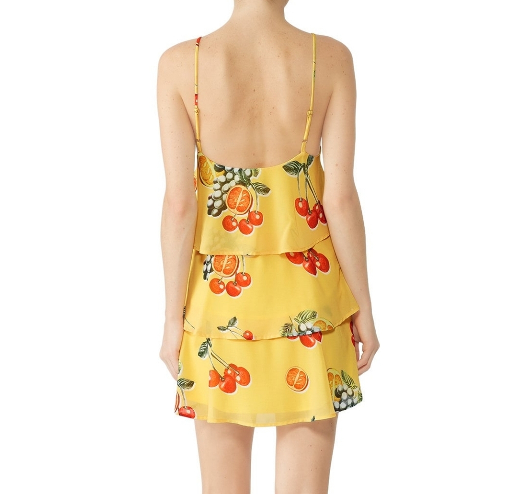 016 SHOW ME YOUR MUMU SUAREZ RUFFLE DRESS Yellow Fruit Print Layered Dress - Picture 10 of 12